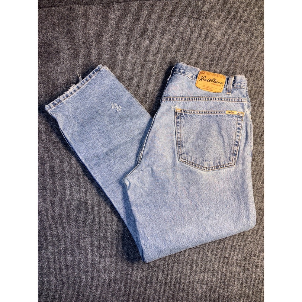 Levi Strauss & Co Jeans Mens 38x32 Blue Denim Double Stitch Regular Fit Raw Hem